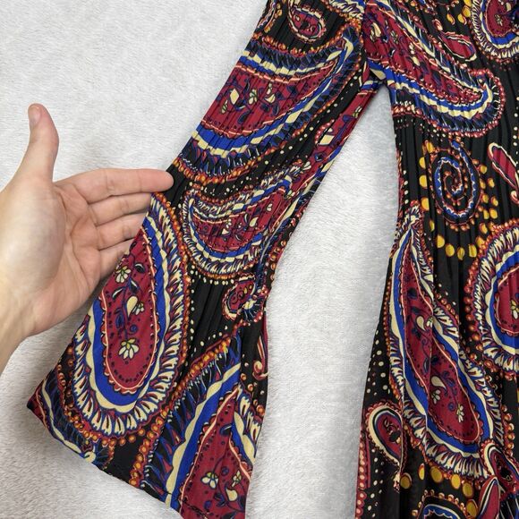 Vtg Y2K Pleated Ruffle Top Womens Large Paisley Boho Whimsigoth Dark Fairy 2000s - Picture 3 of 11